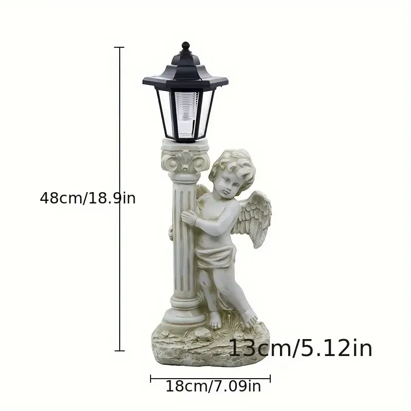 Vintage Roman Column Solar-Powered Angel Statue with Lantern