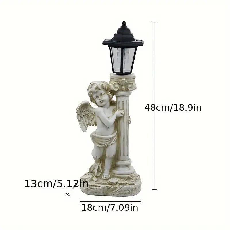 Vintage Roman Column Solar-Powered Angel Statue with Lantern