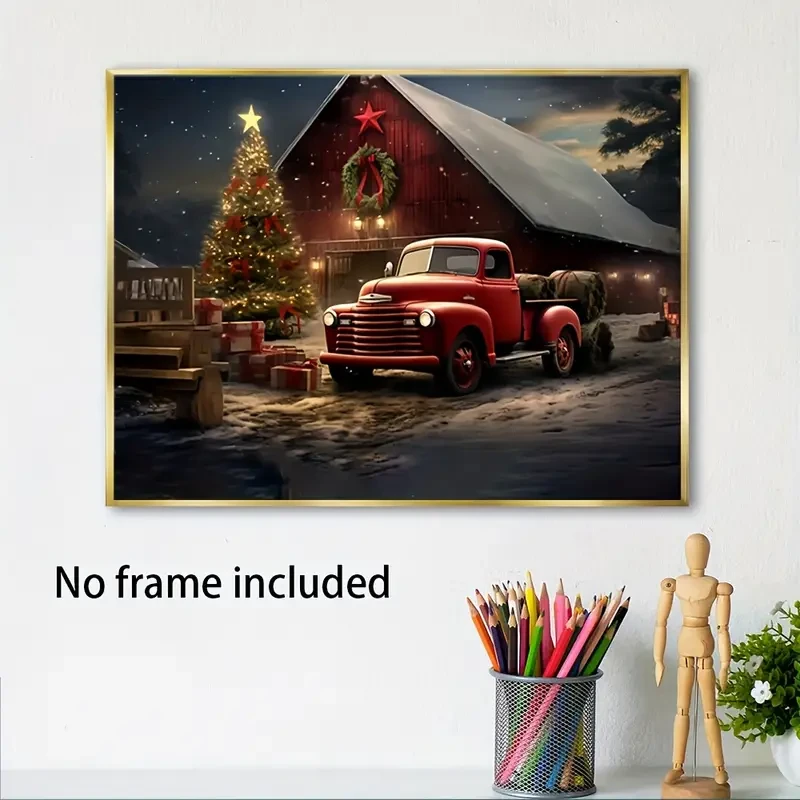 1pc, Truck And Christmas Tree, Oil Painting Art