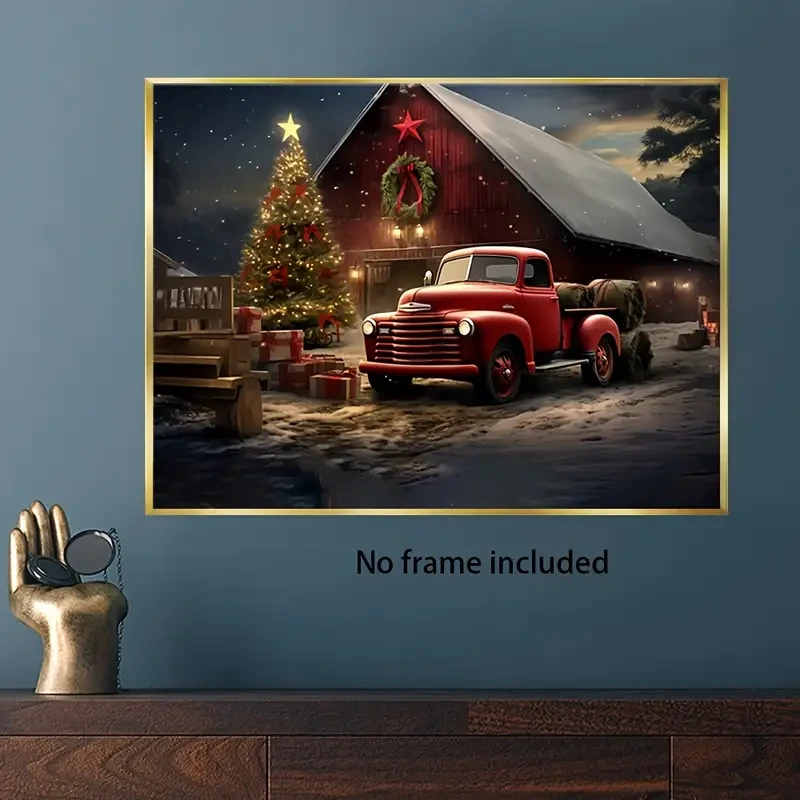 1pc, Truck And Christmas Tree, Oil Painting Art