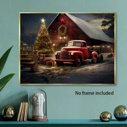 1pc, Truck And Christmas Tree, Oil Painting Art