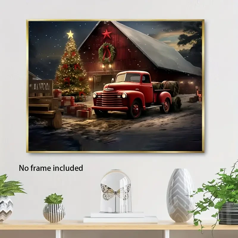 1pc, Truck And Christmas Tree, Oil Painting Art