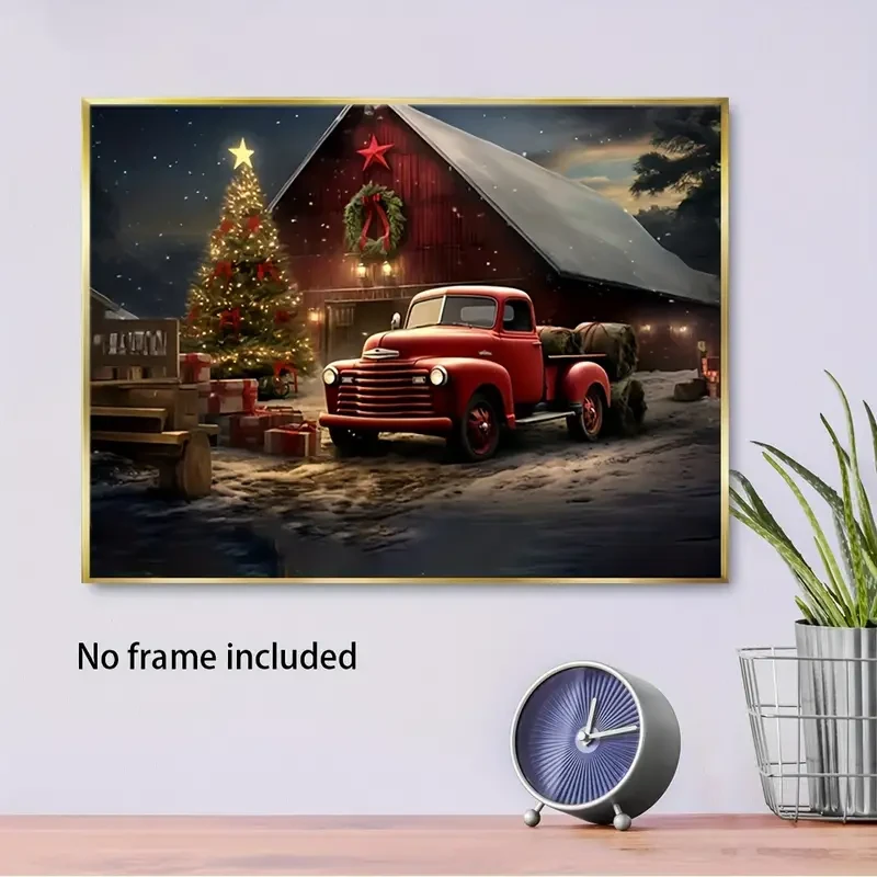 1pc, Truck And Christmas Tree, Oil Painting Art
