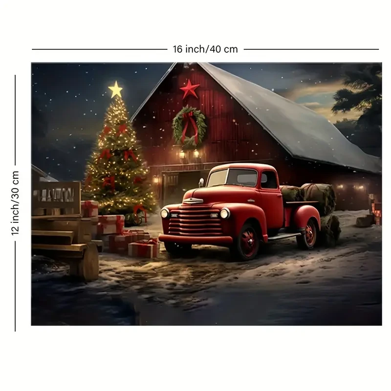 1pc, Truck And Christmas Tree, Oil Painting Art