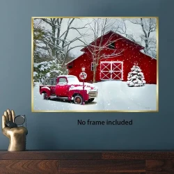 1 Pc Classic Red Truck & Snowy Christmas Canvas Print, 30.48x40.64 cm