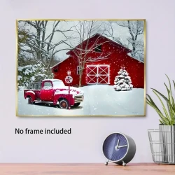 1 Pc Classic Red Truck & Snowy Christmas Canvas Print, 30.48x40.64 cm