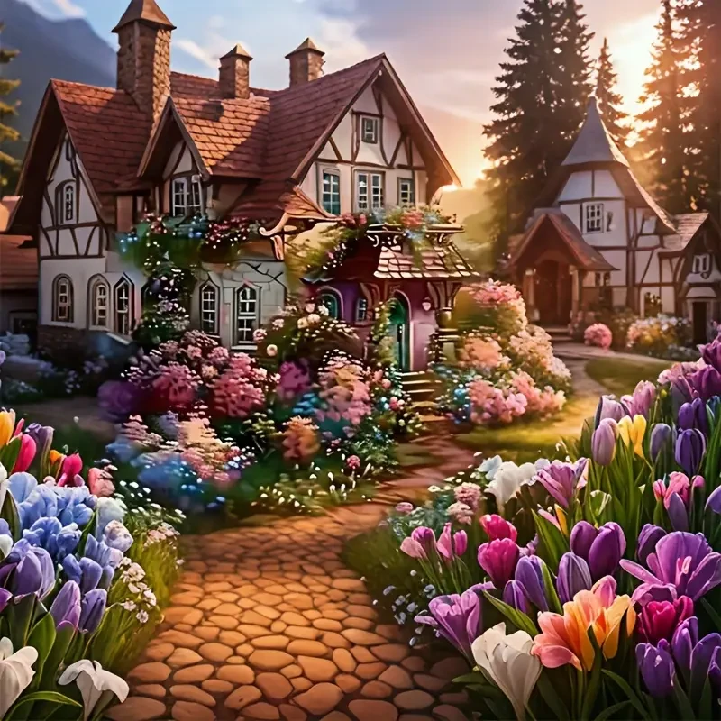 Rustic House Scenery 5D Diamond Painting Kit, 39.88x39.88 cm