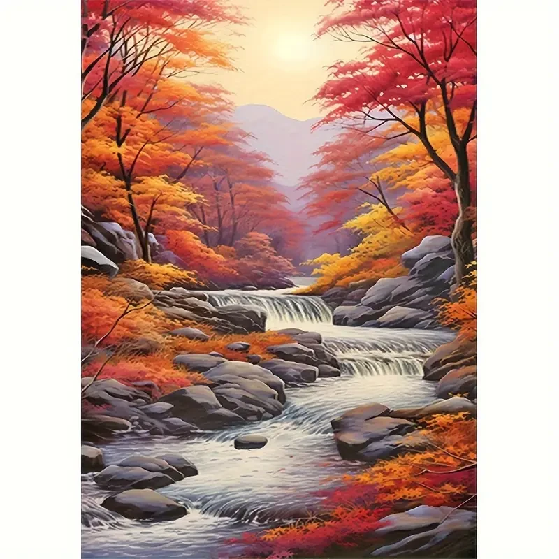 Landscape Diamond Painting Kit - Round Acrylic Diamonds, Scenic Waterfall Design