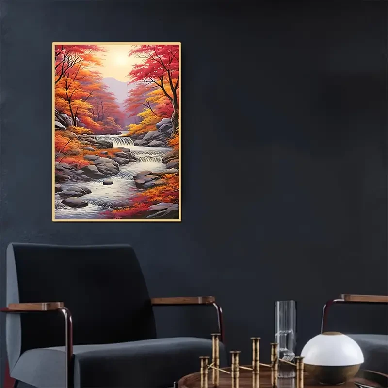 Landscape Diamond Painting Kit - Round Acrylic Diamonds, Scenic Waterfall Design
