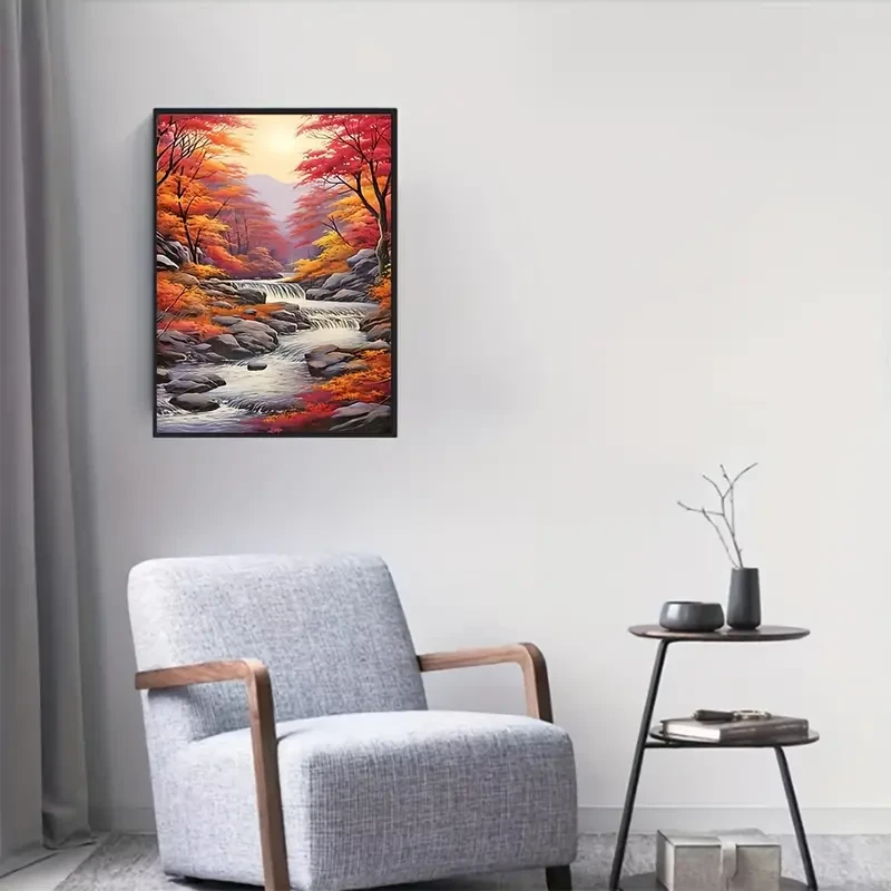 Landscape Diamond Painting Kit - Round Acrylic Diamonds, Scenic Waterfall Design