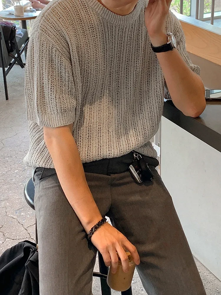 Fashion Personality Hollow Out Knitwear T-shirt Men