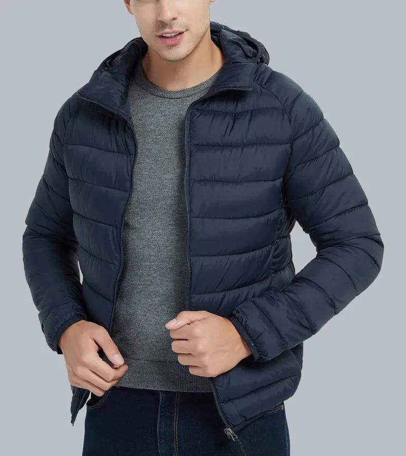 Lightweight Hooded Coat Winter Warm Solid Color Zipper Jacket