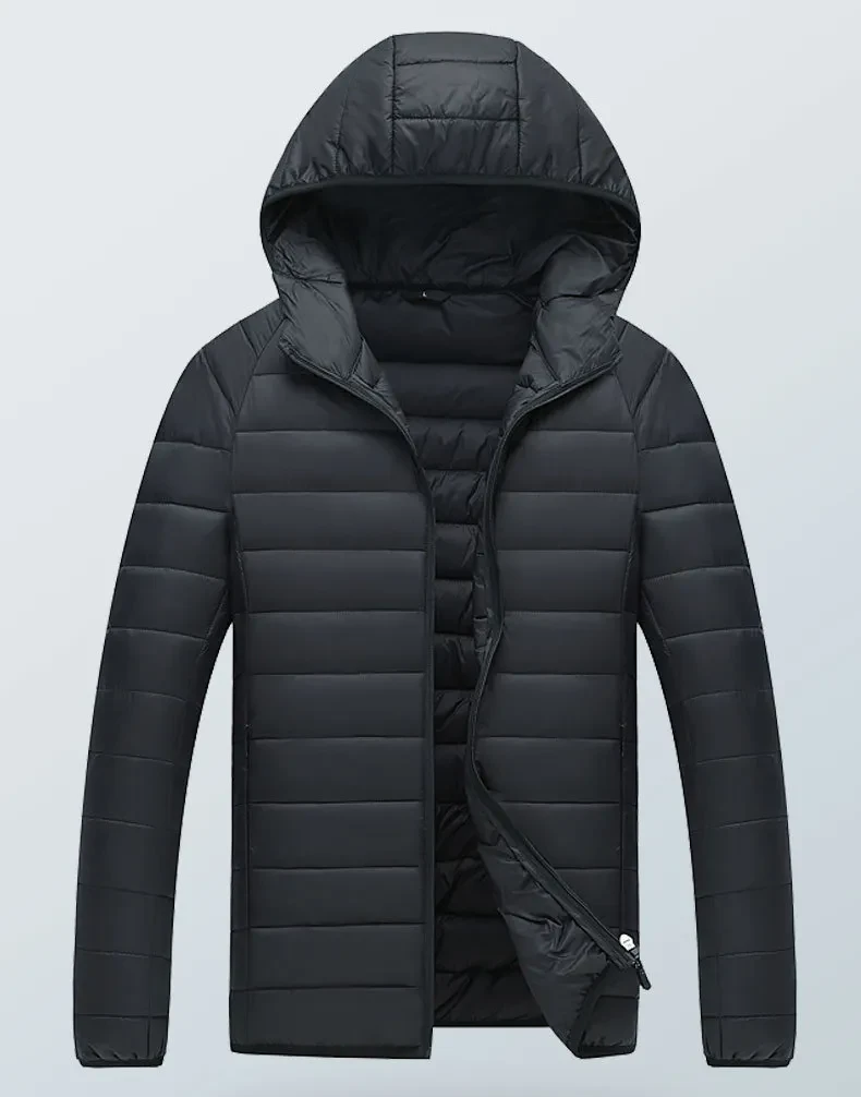 Lightweight Hooded Coat Winter Warm Solid Color Zipper Jacket