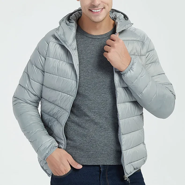 Lightweight Hooded Coat Winter Warm Solid Color Zipper Jacket