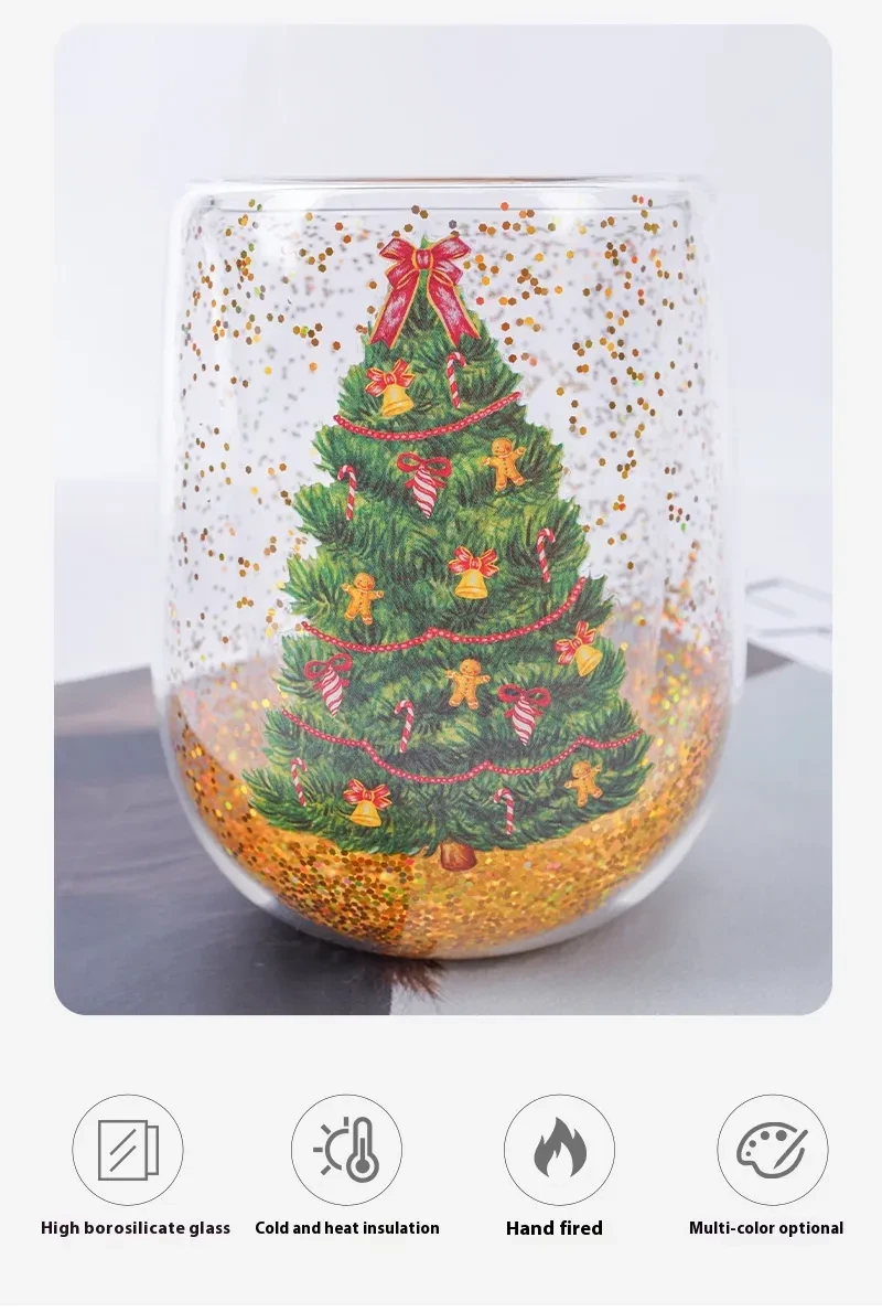 Christmas Tree Cups Heat Resistant Double Layer Flowing Sequins Christmas Cup