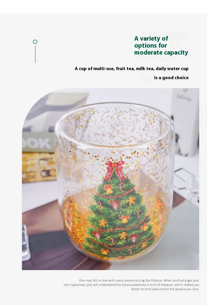 Christmas Tree Cups Heat Resistant Double Layer Flowing Sequins Christmas Cup