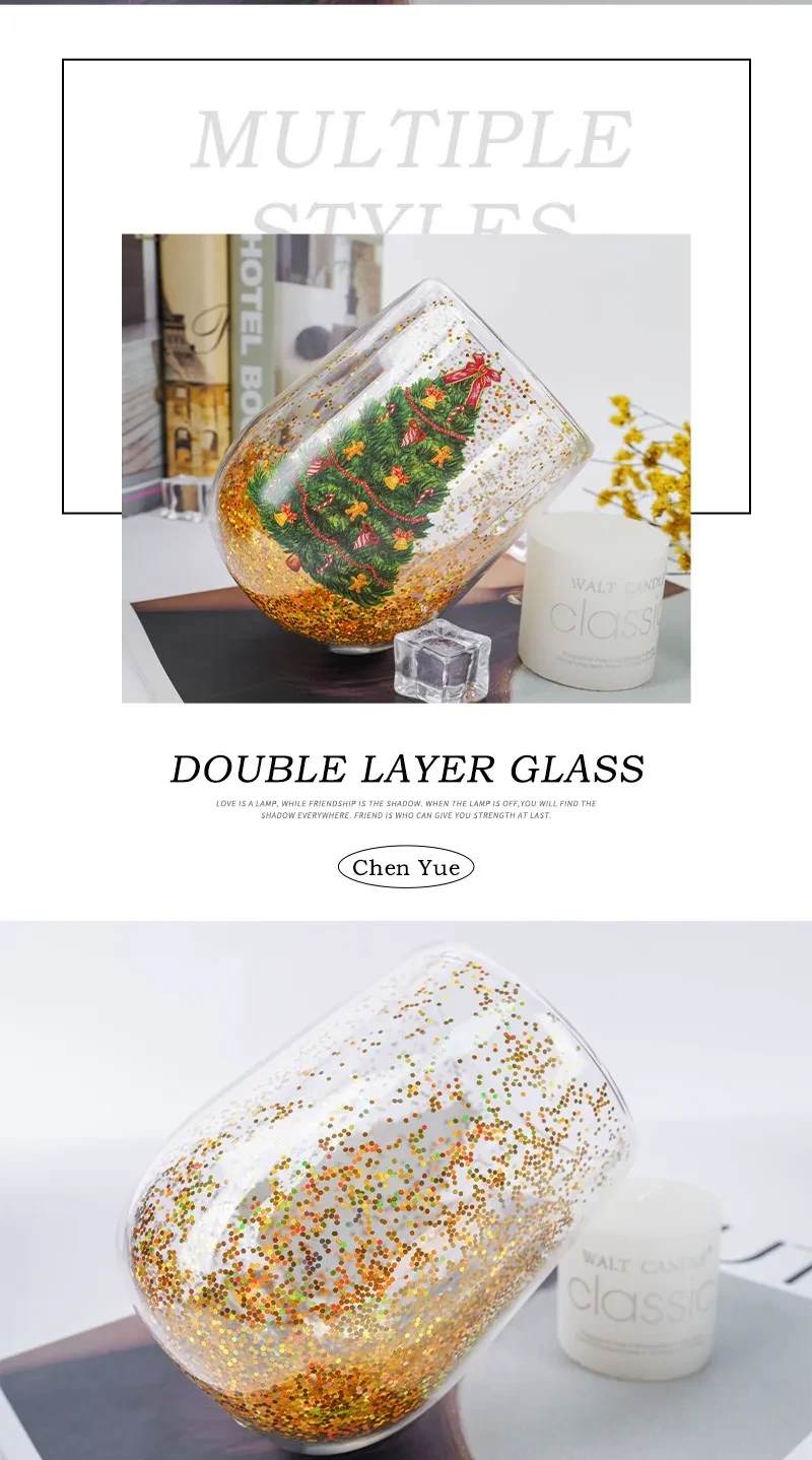 Christmas Tree Cups Heat Resistant Double Layer Flowing Sequins Christmas Cup