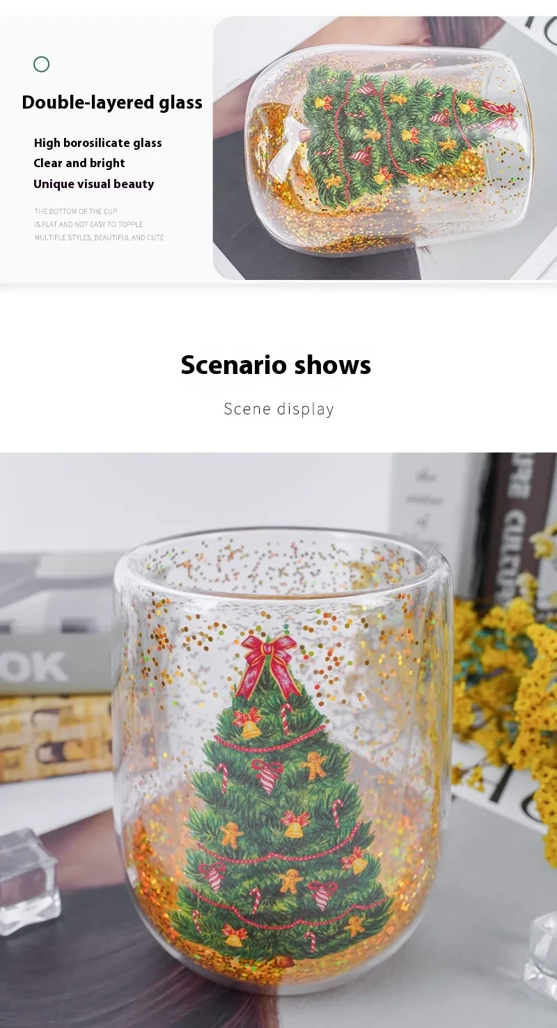 Christmas Tree Cups Heat Resistant Double Layer Flowing Sequins Christmas Cup