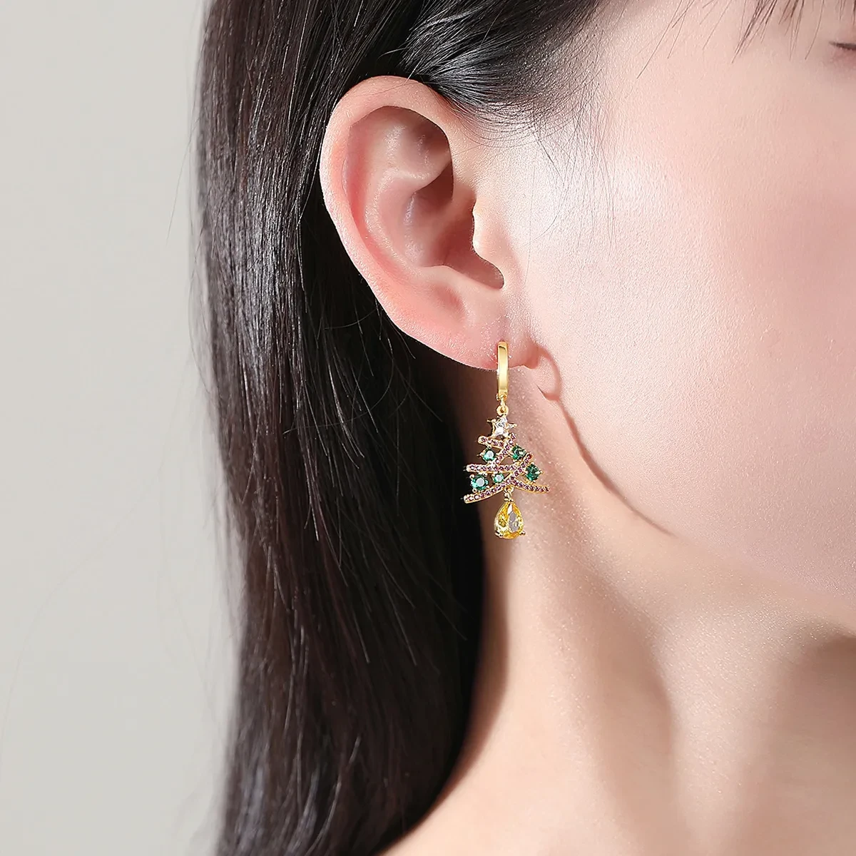 Tree Earrings With Colorful Rhinestones