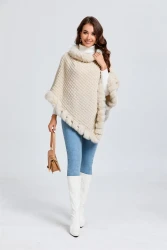 Rex Rabbit Fur Collar Shawl Cape Luxury Fur Cape Wraps Shawl Autumn Winter Fashion Graceful Cloak Outerwear Women Party Wedding Dress