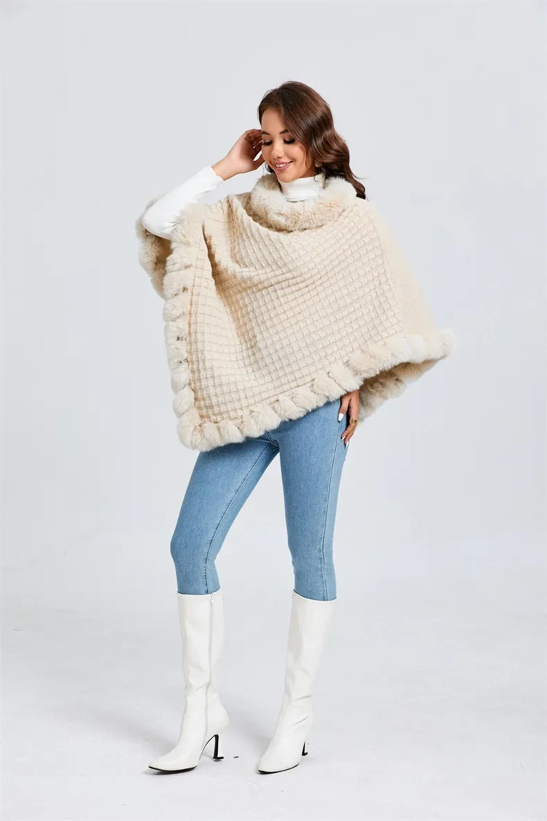 Rex Rabbit Fur Collar Shawl Cape Luxury Fur Cape Wraps Shawl Autumn Winter Fashion Graceful Cloak Outerwear Women Party Wedding Dress