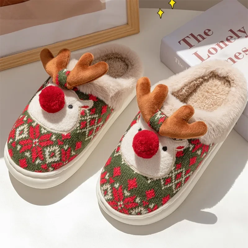 Cute Christmas Elk Plush Slippers