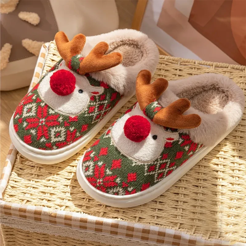 Cute Christmas Elk Plush Slippers