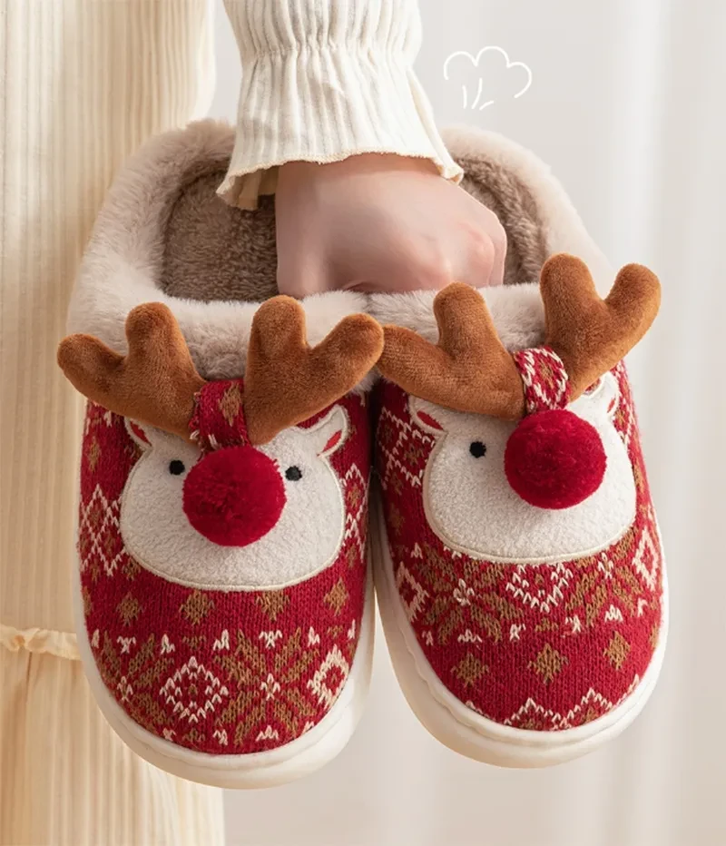 Cute Christmas Elk Plush Slippers