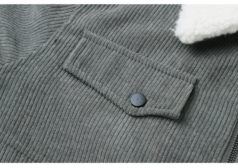 Winter Lapel Fleece Jacket With Pockets Warm Thicken Cotton Coat Men's Clothing