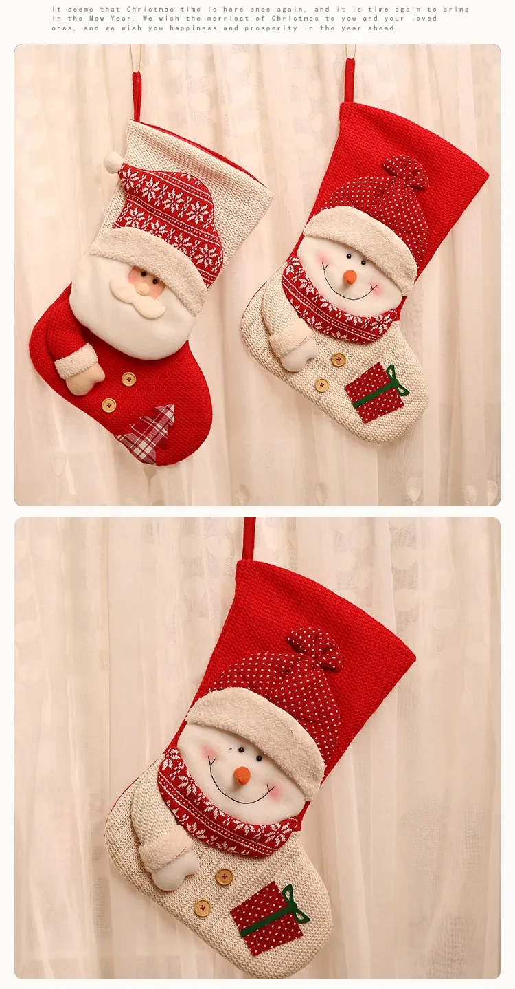 Red White Knitted Christmas Stocking Santa Claus Fireplace Decor Socks