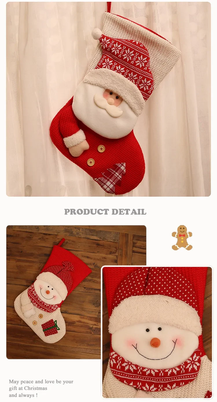 Red White Knitted Christmas Stocking Santa Claus Fireplace Decor Socks
