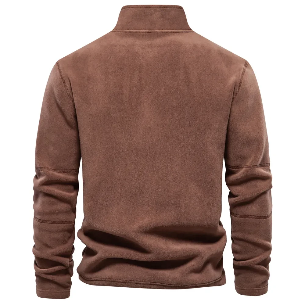 Stand-collar Zippered Sweatshirt With Fleece Winter Casual Pullover Top