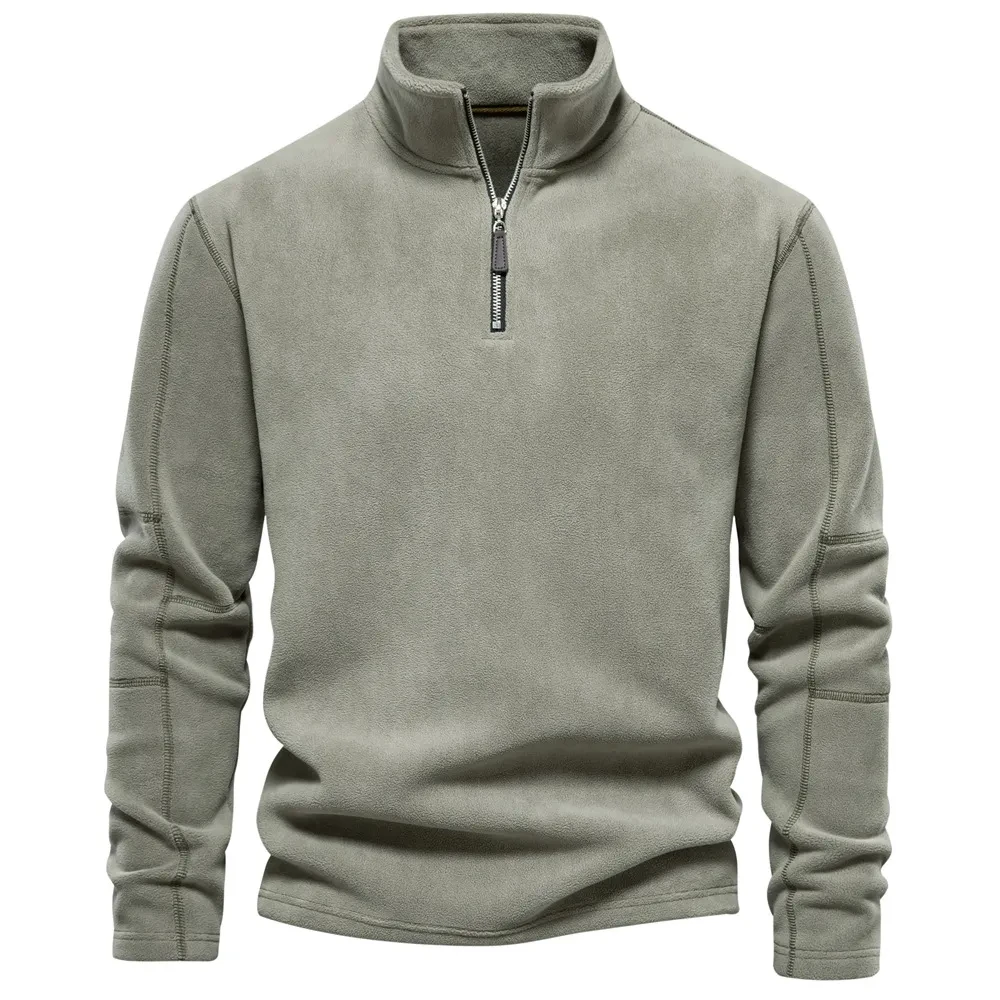 Stand-collar Zippered Sweatshirt With Fleece Winter Casual Pullover Top