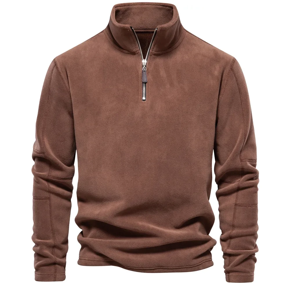 Stand-collar Zippered Sweatshirt With Fleece Winter Casual Pullover Top