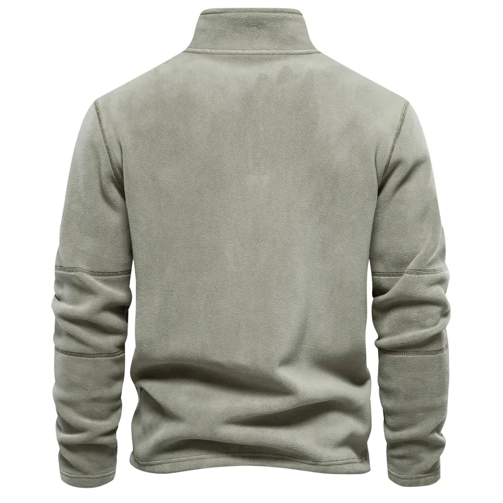 Stand-collar Zippered Sweatshirt With Fleece Winter Casual Pullover Top