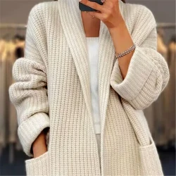Knitted Cardigan With Pockets Fashion Casual Loose Sweater Jacket