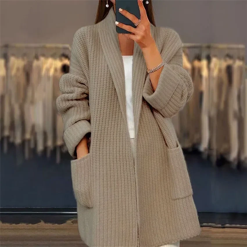 Knitted Cardigan With Pockets Fashion Casual Loose Sweater Jacket