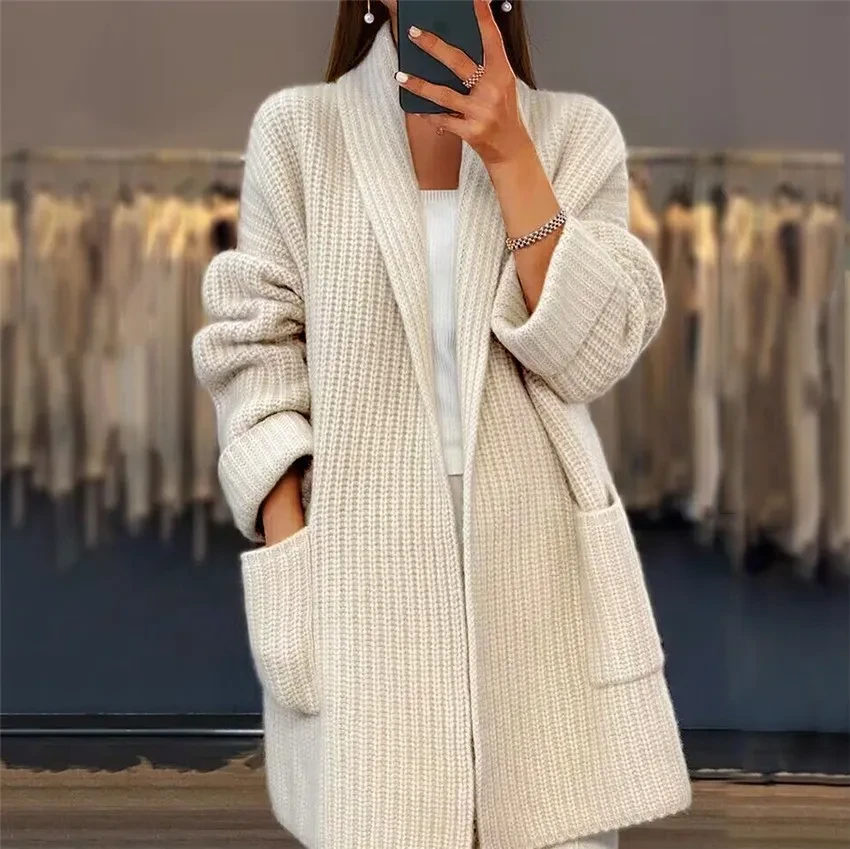 Knitted Cardigan With Pockets Fashion Casual Loose Sweater Jacket