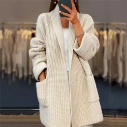 Knitted Cardigan With Pockets Fashion Casual Loose Sweater Jacket