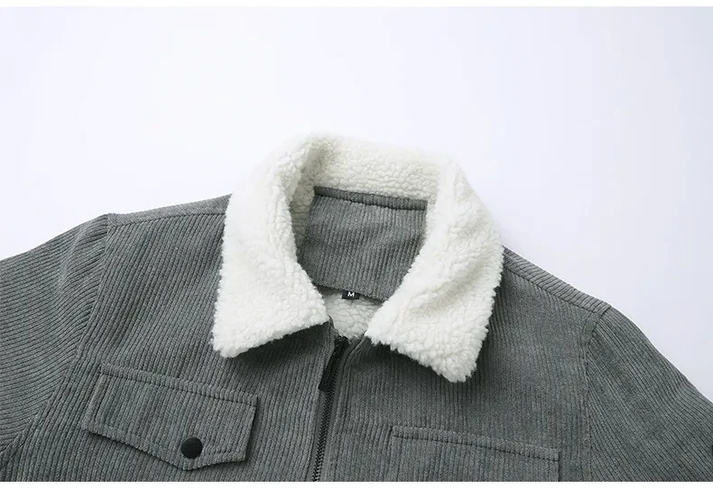 Men's Warm Winter Lapel Fleece Jacket with Pockets Thick Cotton Coat