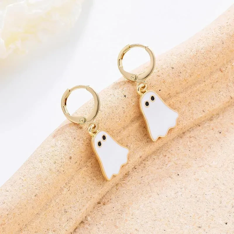 Gold Halloween Ghost Huggie Hoop Earrings for Women