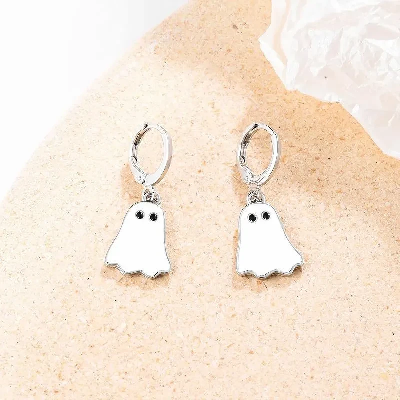 Gold Halloween Ghost Huggie Hoop Earrings for Women