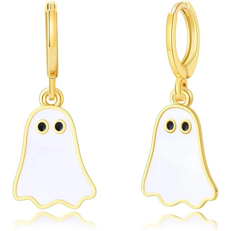 Gold Halloween Ghost Huggie Hoop Earrings for Women