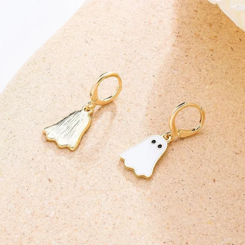 Gold Halloween Ghost Huggie Hoop Earrings for Women