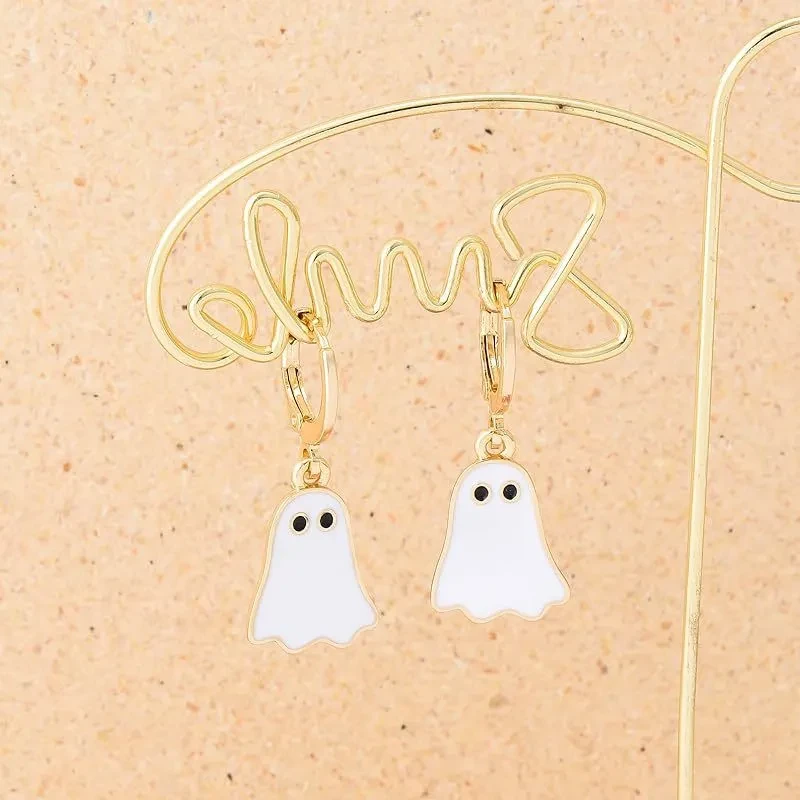 Gold Halloween Ghost Huggie Hoop Earrings for Women