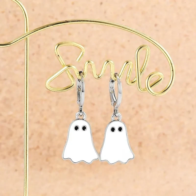 Gold Halloween Ghost Huggie Hoop Earrings for Women