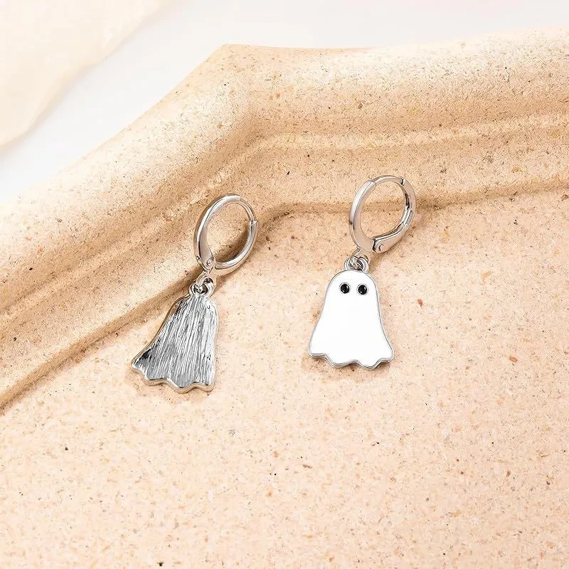 Gold Halloween Ghost Huggie Hoop Earrings for Women