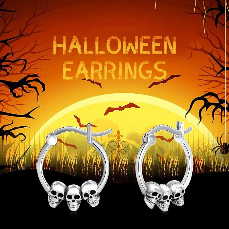 Retro Halloween Skull Ear Clip Earrings