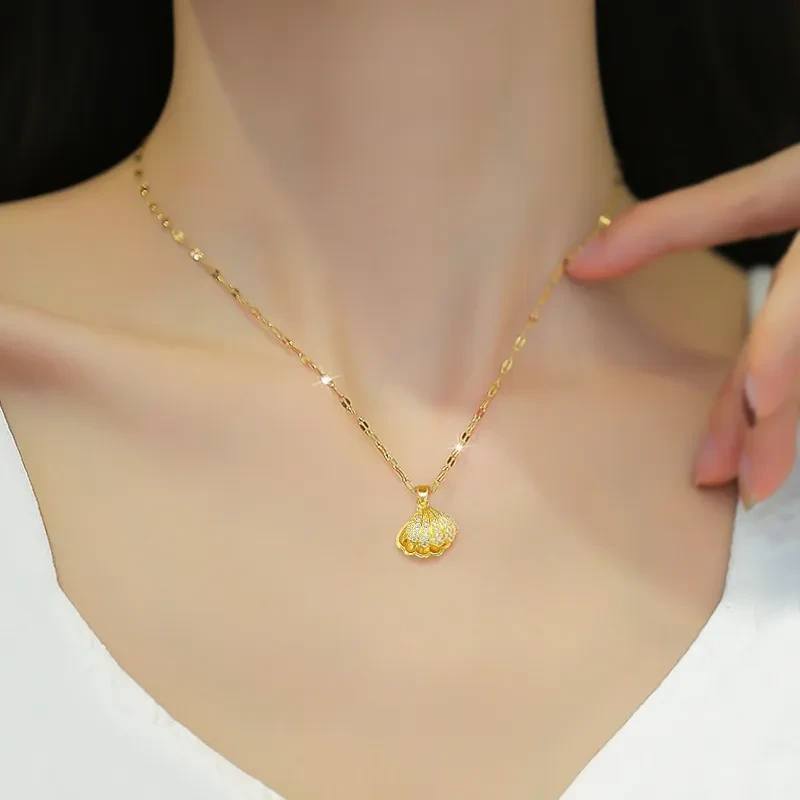 Shell Pearl Necklace With Rhinestones Female Zircon Temperament Personality Jewelry