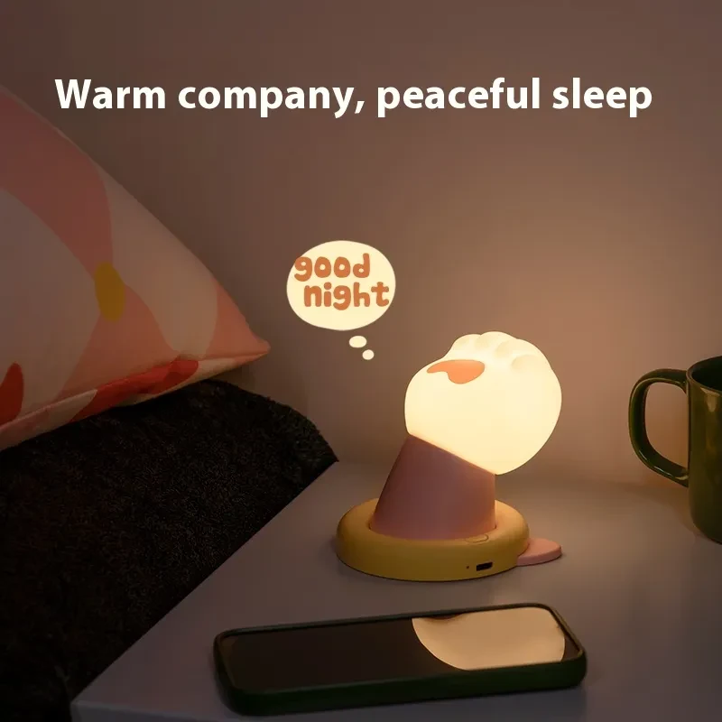 Nightstand Lamp Cat Paw Desk Lamp 3 Brightness Dimmable Rechargeable Tap Lamp Atmosphere Light For Bedroom Living Room Home Decor